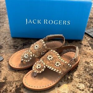 🌼 Jack Rogers Flat Toddler Sandals Gold and Cork - Like New w/ Box 🌼